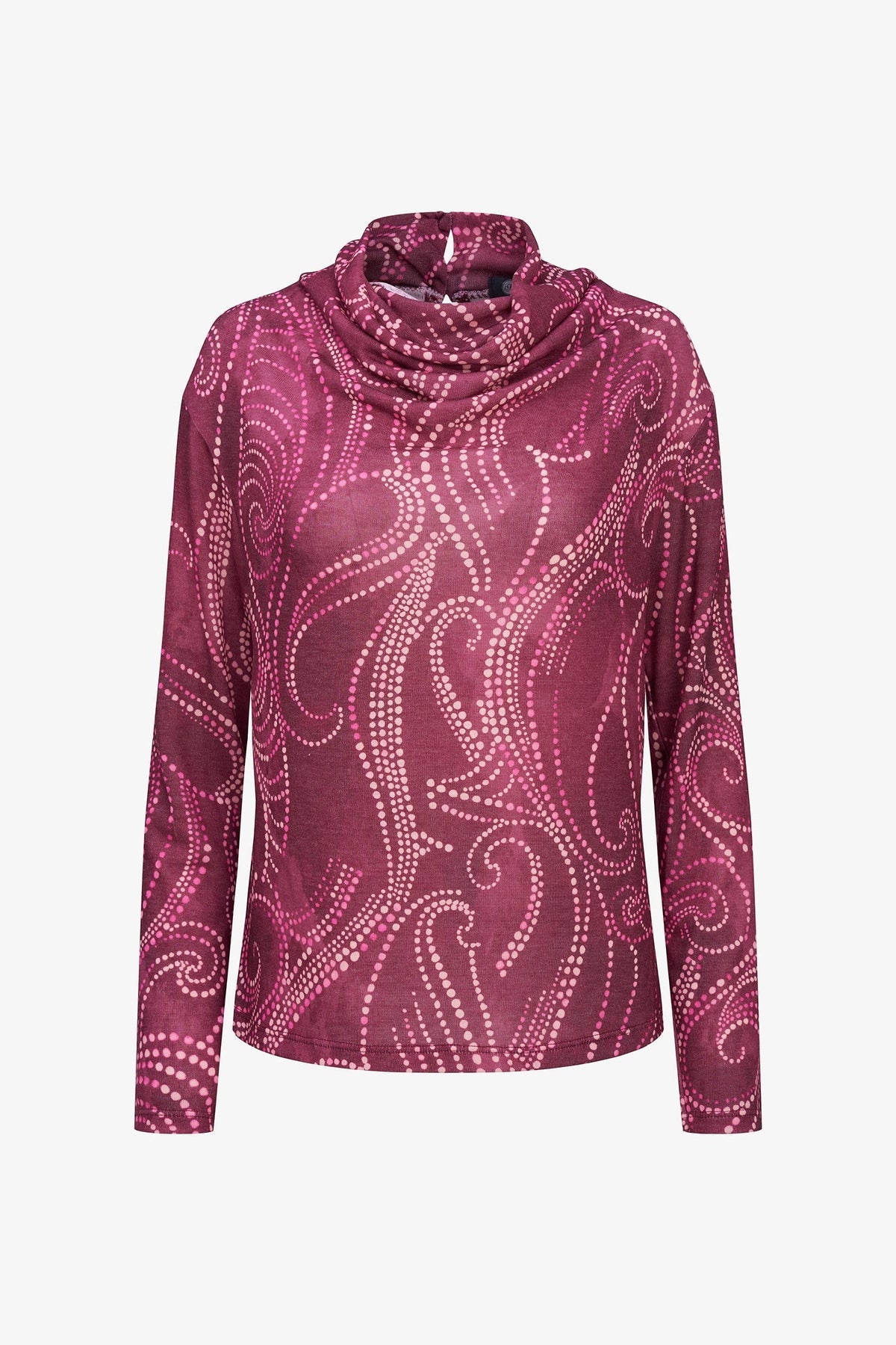 Women's Printed Knit Cowl-Neck Top with Long Sleeves