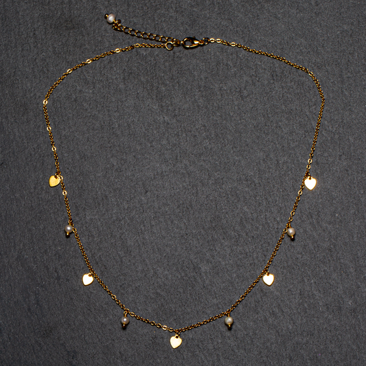 Delicate Pearl & Heart Necklace In Gold Plate