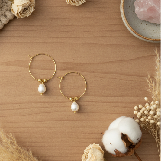 Hoop & Pearl Earring In Gold Plate