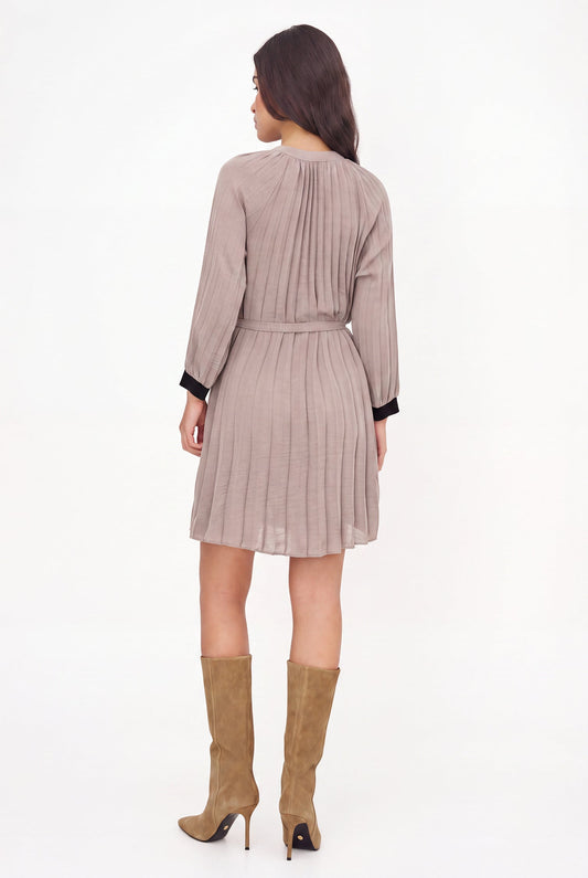 Women's Color-Block Pleated Shirt Dress
