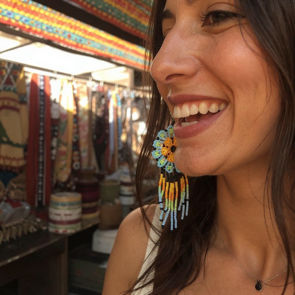 Yellow Blue Flower beaded Earrings