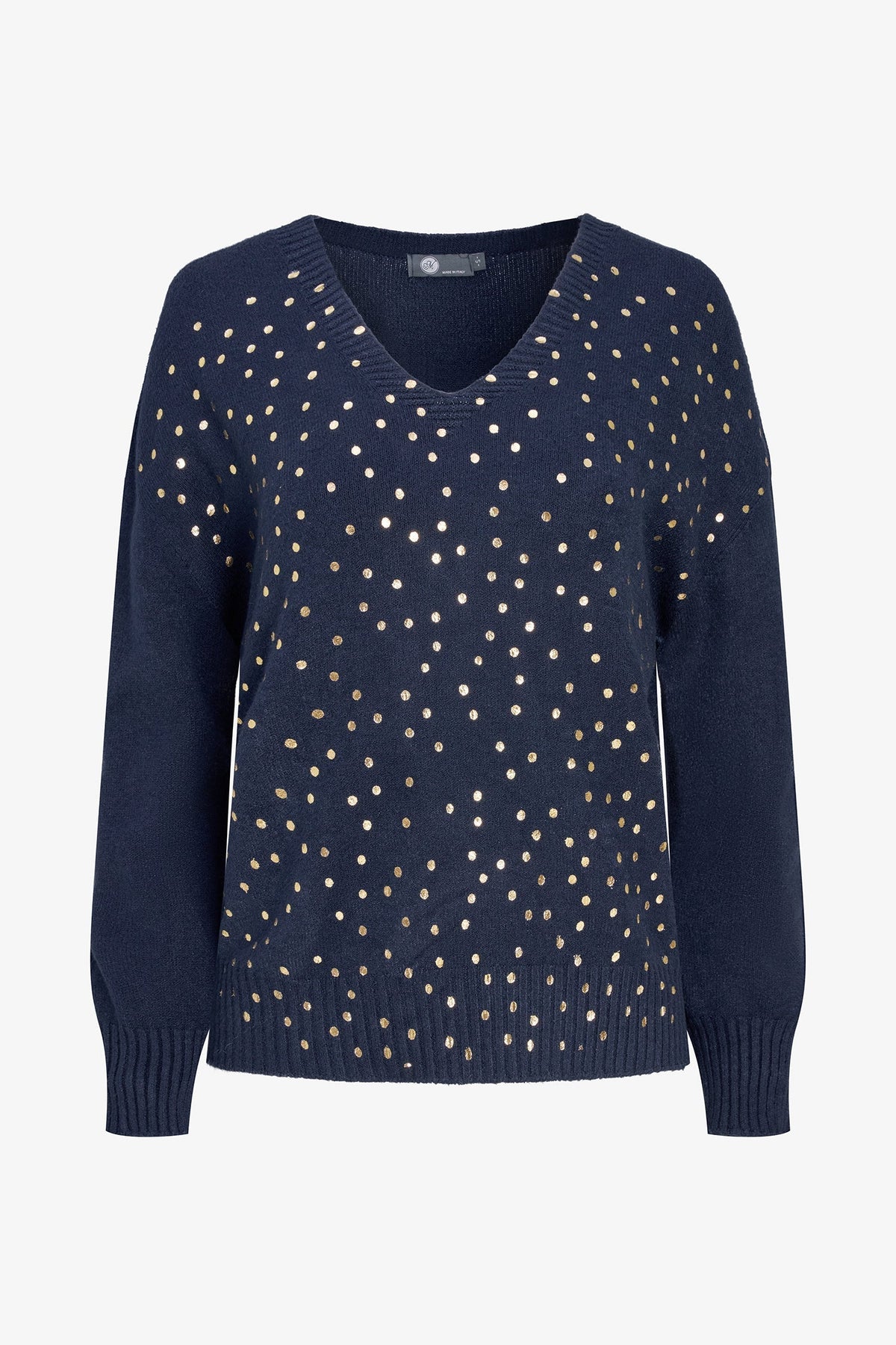 Women's Foil Polka-Dot Knit V-Neck Sweater with Long Sleeves