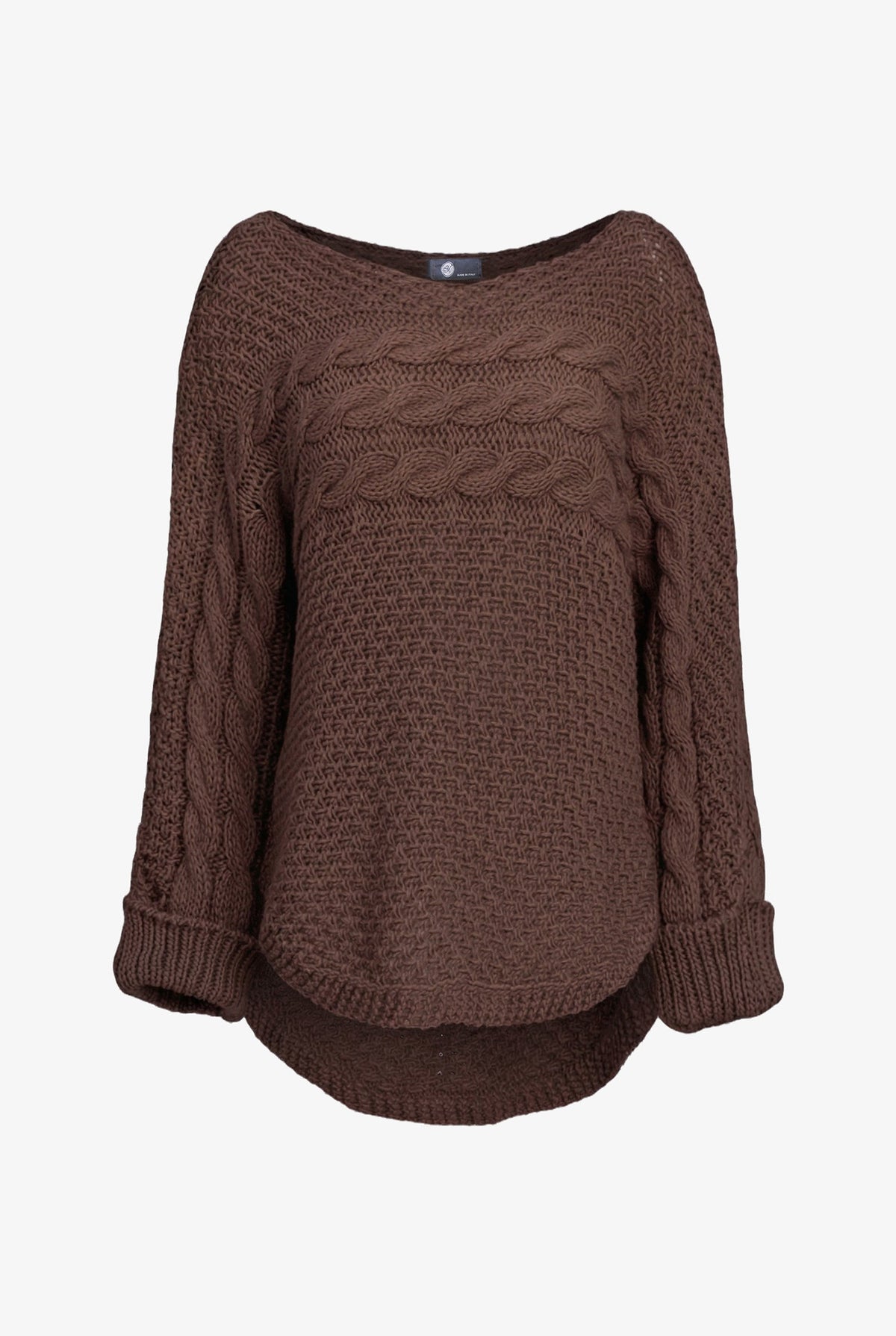 Women's Cable-Knit Scoop-Neck Sweater, Cuffed Sleeves & High-Low Hem