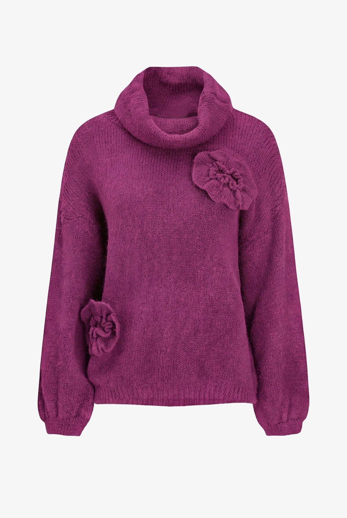 Women's Cowl Turtleneck Sweater, Long Sleeves & Flower Details