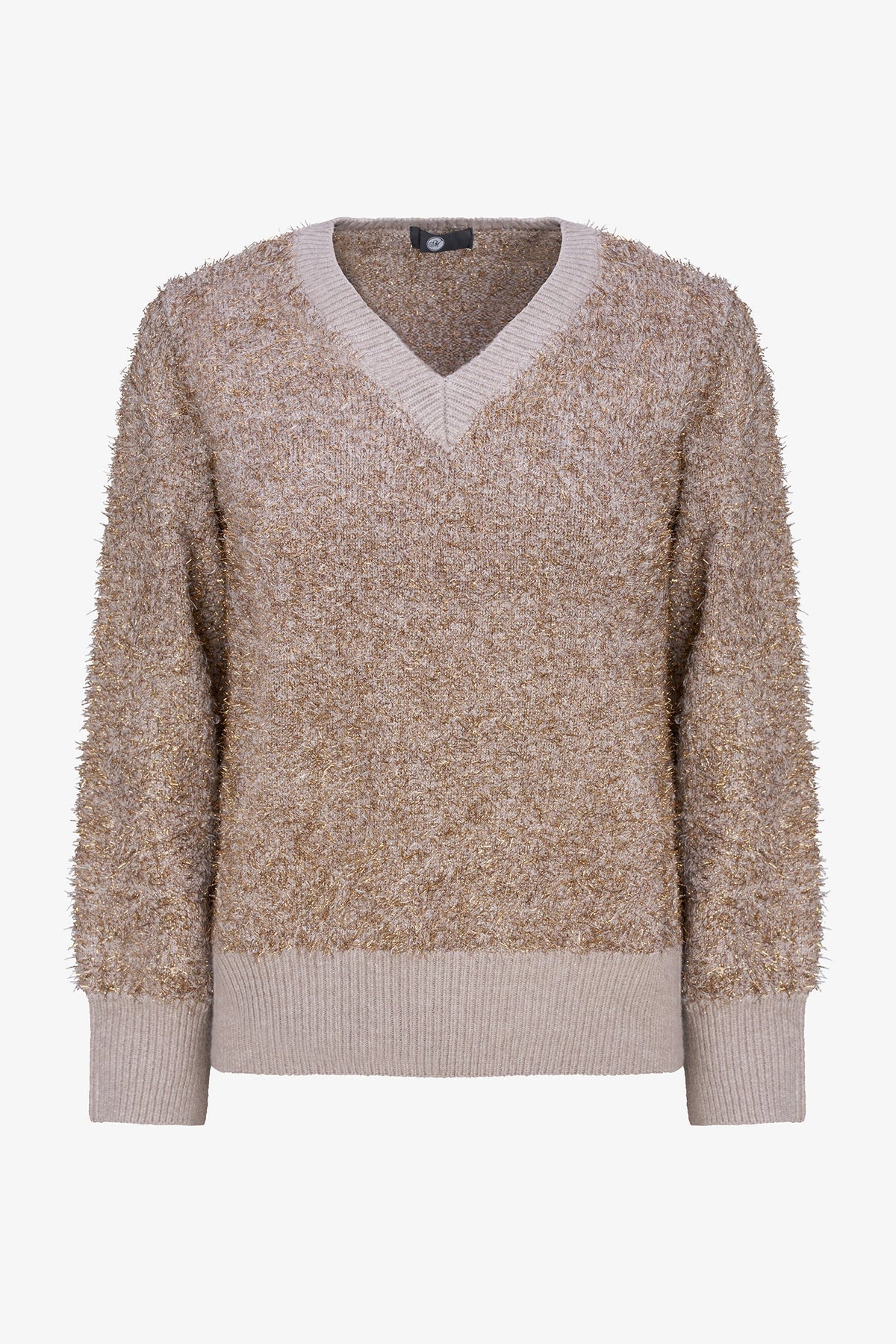 Women's Tinsel-Knit V-Neck Sweater with Long Sleeves