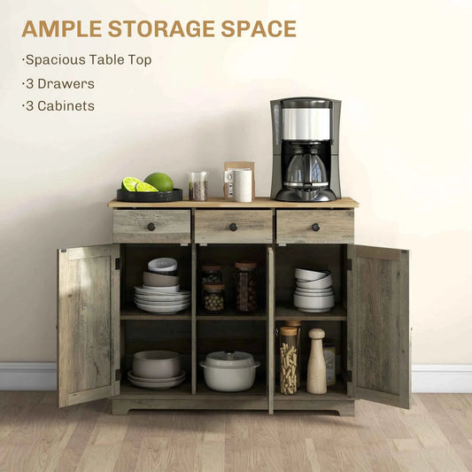 Modern Washed Grey Sideboard Buffet Cabinet – Storage Cabinets, Drawers & Adjustable Shelves (United States & Canada Delivery Only)