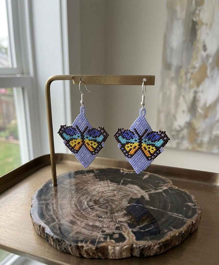 Butterfly Beaded Earrings (Blue)