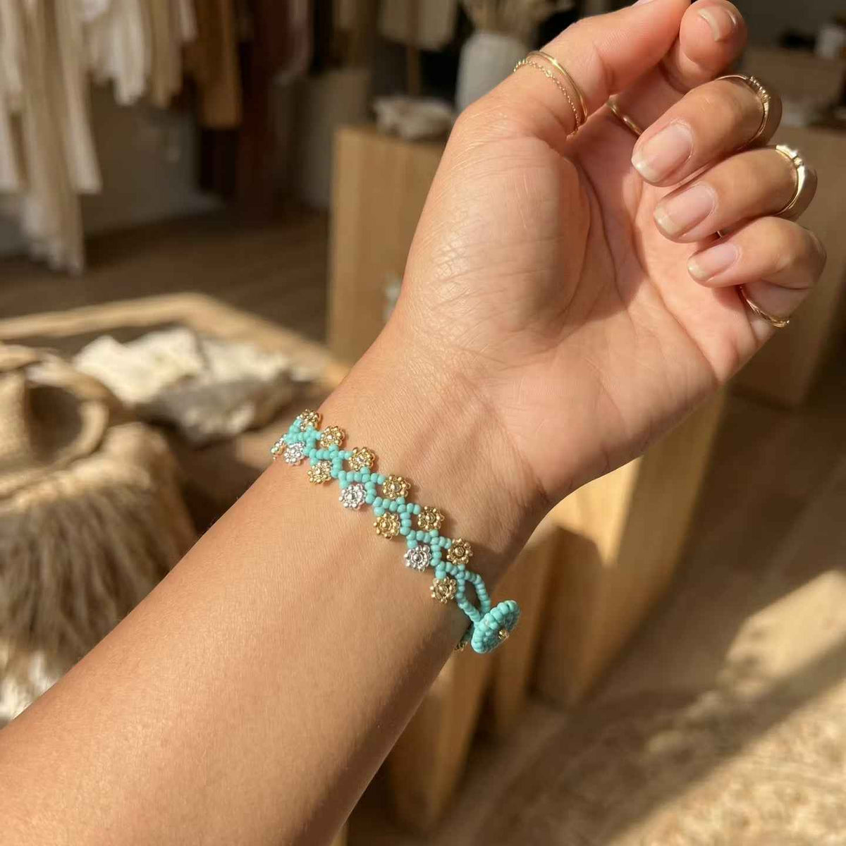 Handcrafted Floral Bracelet Turquoise