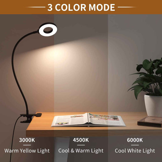 iZELL Desk Lamp, LED Reading Light with Clamp, 3 Color Modes & 10 Brightness Silicone Flexible Arm Book Light for Kids Reading Book in Bed at Night Clip on Table, Zoom Meetings - 15.8'' Black ๐ All In One Marketplace Canada