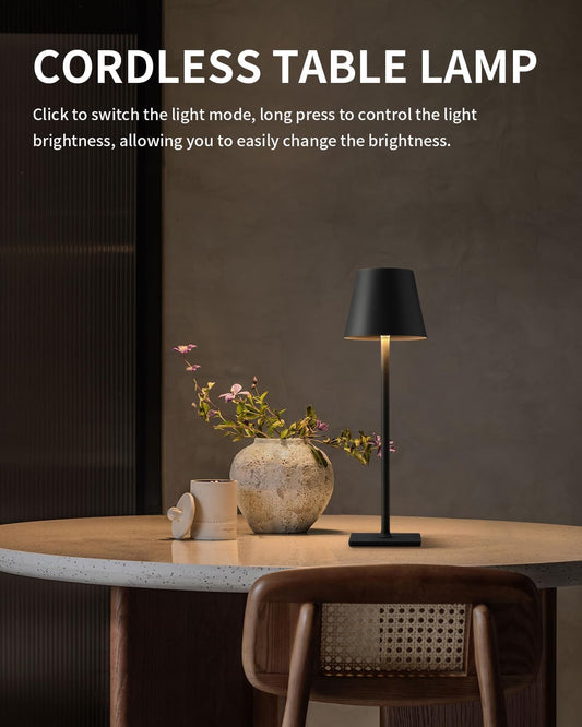Ophouliy Set of 2 Cordless Table Lamps, LED Rechargeable Battery Operated Desk Lamps with 3 Color Stepless Dimmable, IP54 Waterproof Portable for Outdoor Patio Bar Restaurants Bedroom Bedside (Black) ๐ All In One Marketplace Canada