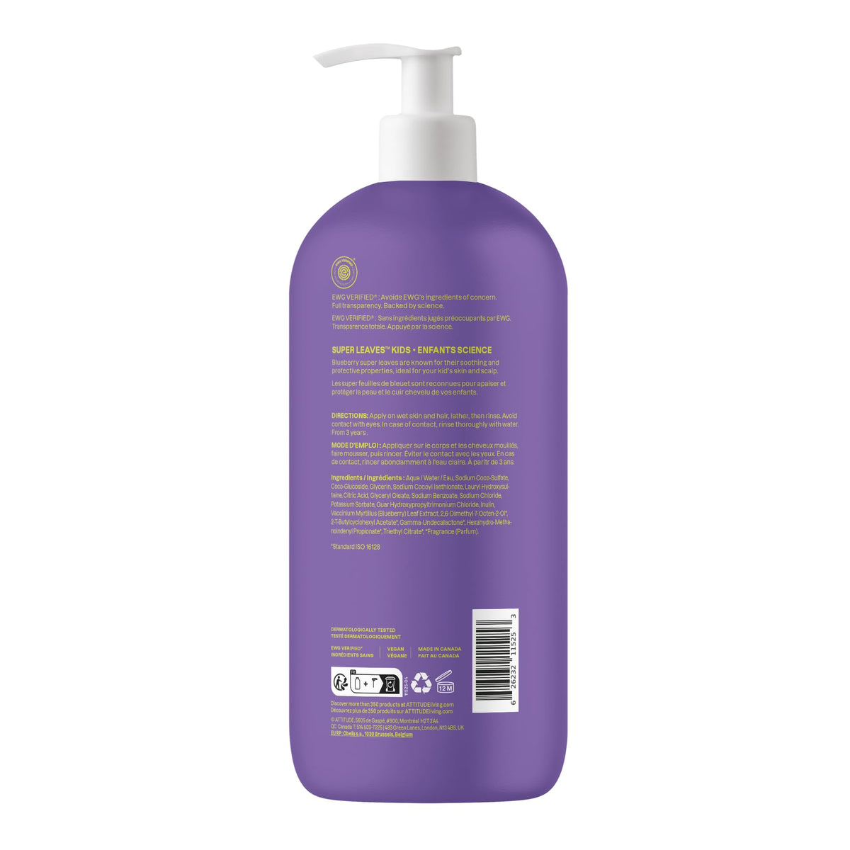 ATTITUDE Shampoo and Body Wash for Kids, Made in Canada, EWG Verified Hair and Body Cleanser, Dermatologically Tested Soap, Plant and Mineral Based Bath Products, Vegan, Vanilla & Pear, 946 mL đ All In One Marketplace Canada