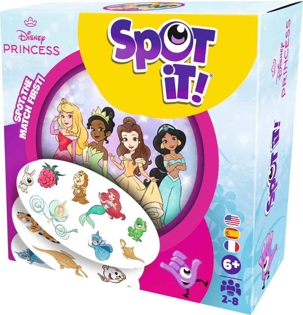 Spot It! - Disney Princess - Box-Eco-Rebrand (Bilingual French/English)-Card Games - Reflex/Family - Observation and Speed Game - Ages 4+ - 2 to 8 Players - Under 15 Minute Playtime - Made by Asmodee đ All In One Marketplace Canada