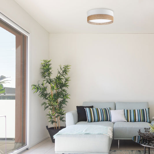 LINOBIANCO Natural Linen Flush Mount Ceiling Light for Bedroom, Hallway & Living Room