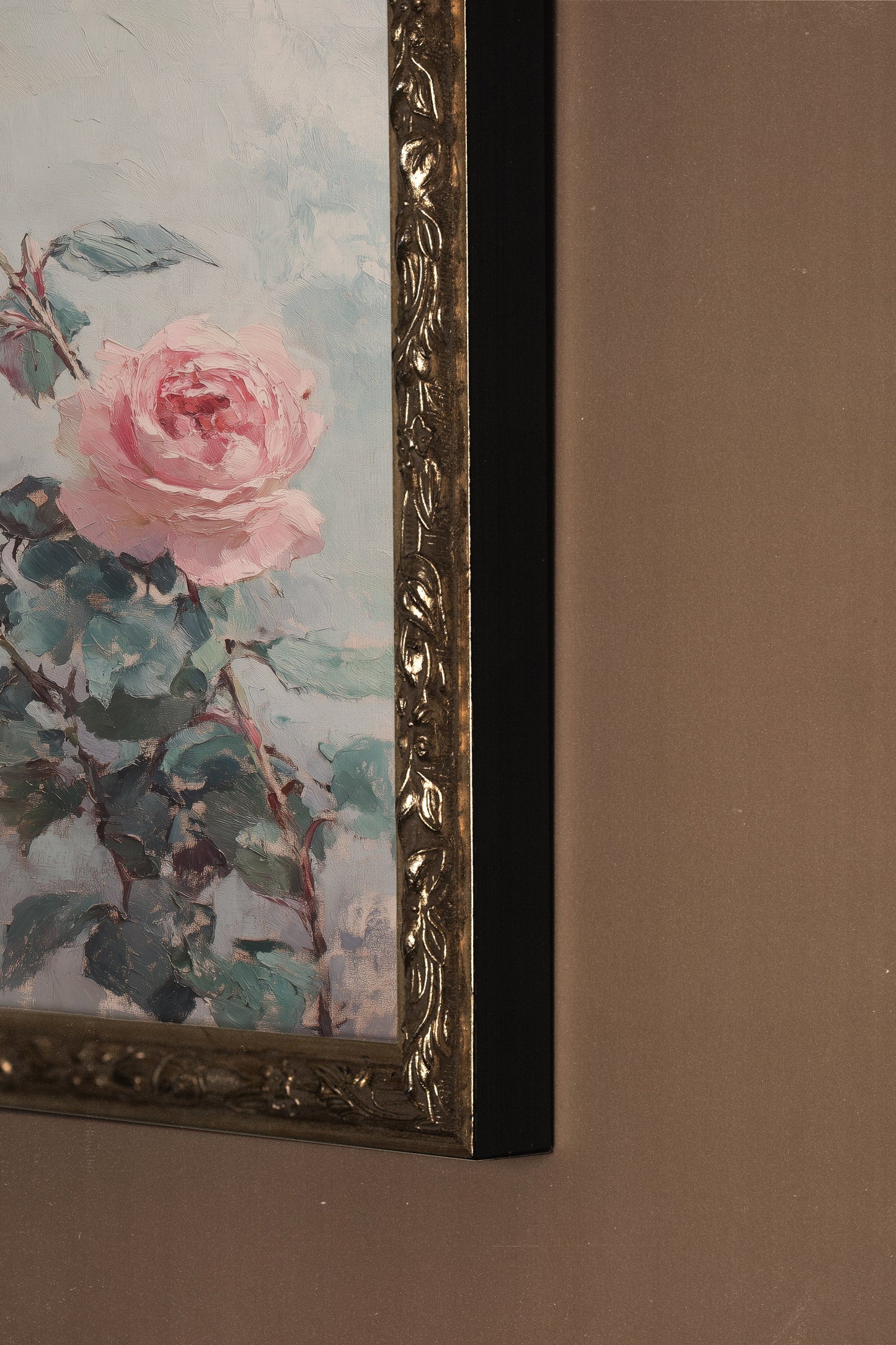 POWDER ROSES, VINTAGE SILVER FRAME
