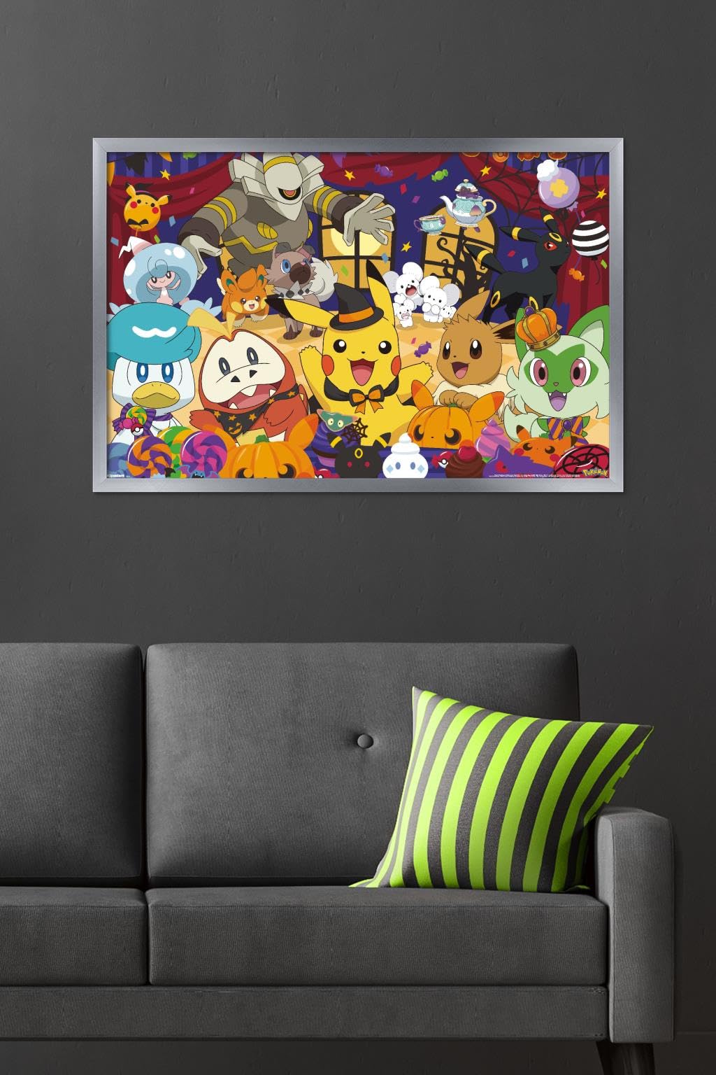 Pokémon: Halloween Party- Group Wall Poster, 34L" x 22.4W", Silver Framed Version