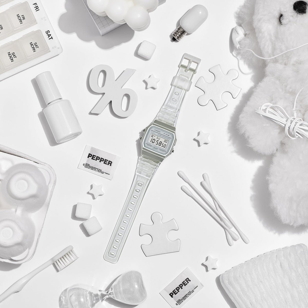 Casio Quartz Watch with Resin Strap, Clear, 20 (Model: F-91WS-7CF) ๐ All In One Marketplace Canada