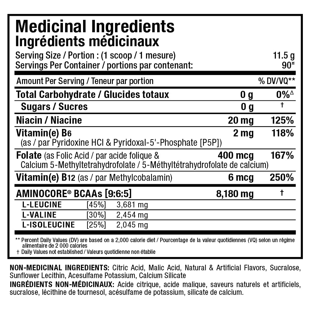 ALLMAX AMINOCORE BCAA Powder, Blue Raspberry, 90 Servings, 1035 g ๐ All In One Marketplace Canada
