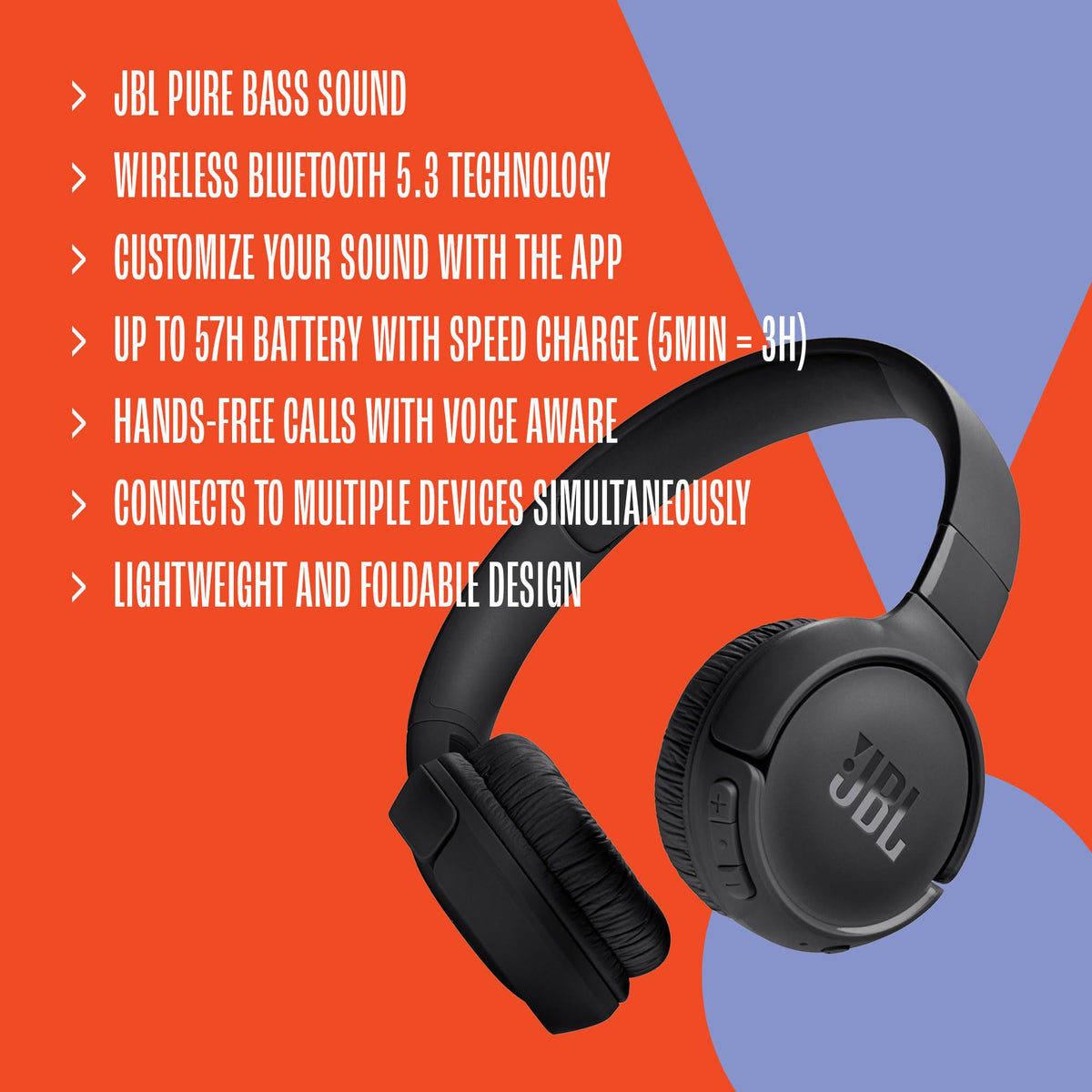 JBL Tune 520BT - Wireless On-Ear Headphones, Up to 57H Battery Life and Speed Charge, Lightweight, Comfortable and Foldable Design, Hands-Free Calls with Voice Aware (White) 🍁 All In One Marketplace Canada
