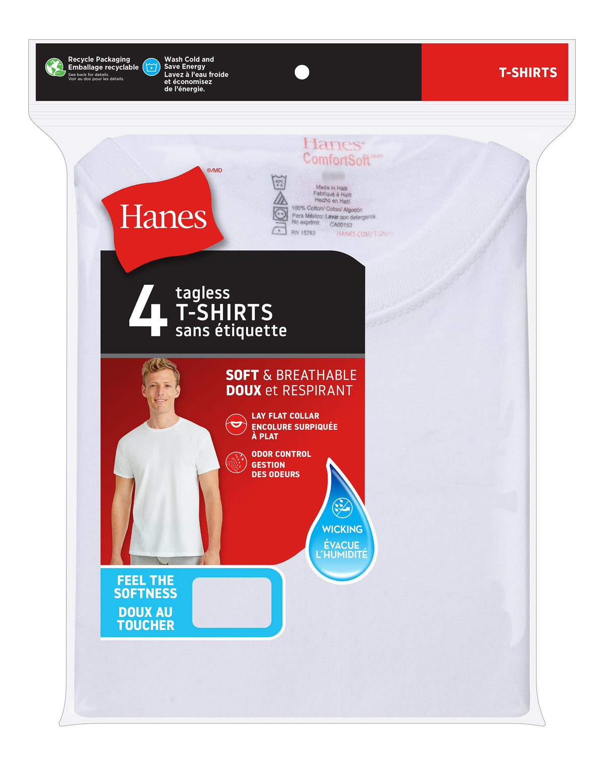 Hanes Mens ComfortSoft 4 Pack Cotton Crewneck T-Shirt. Undershirts, White, 3X-Large US 🍁 All In One Marketplace Canada