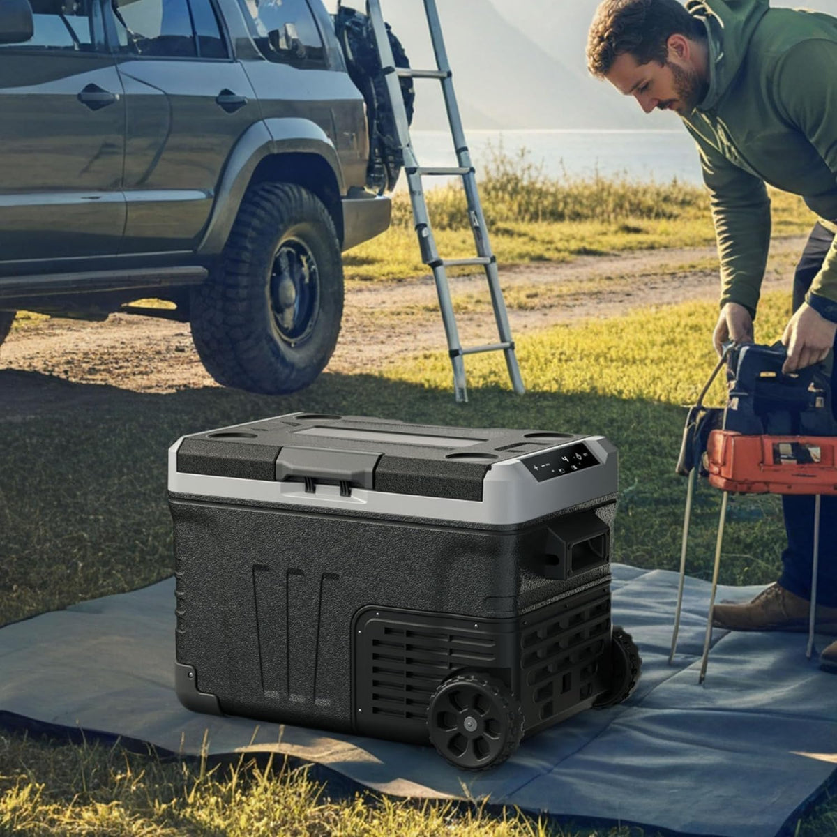 EUHOMY 12 Volt Refrigerator, 53QT(50L) Electric Cooler, Portable Freezer 12V/24V DC 100-240V AC, 12V Fridge -4â~68â, 12V Cooler with Wheels & 2 Baskets for Travel,Camping,Truck,Boat đ All In One Marketplace Canada