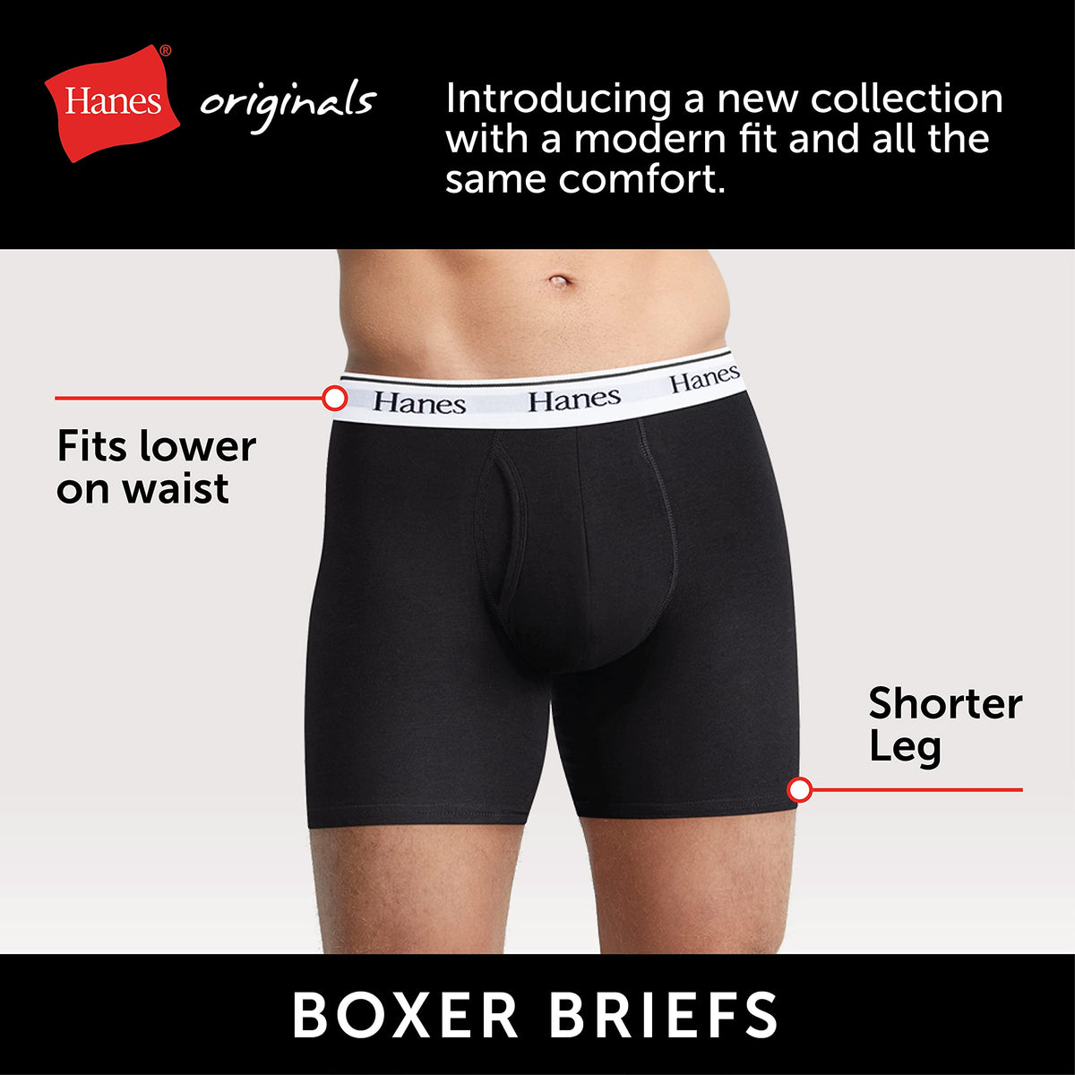 Hanes Originals Men's Boxer Briefs, Stretch Cotton Moisture-Wicking Underwear, Modern Fit Low Rise, Pack of 4, Grey/Black assortement, Size Small 🍁 All In One Marketplace Canada