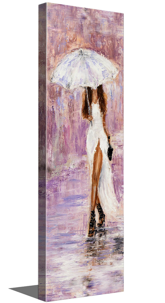 Leinwandbild-Dame mit Regenschirm in Rosa