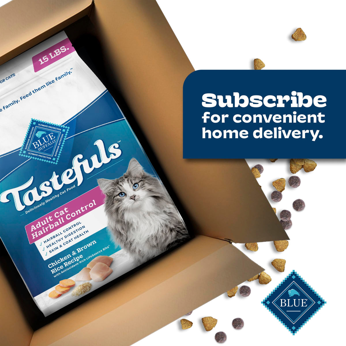 Blue Buffalo Tastefuls Chicken & Brown Rice Recipe Adult Dry Cat Food Hairball Control, Real Chicken First, Deliciously Healthy Natural Cat Food, Supports Digestive Care and Coat Health, 3.1kg Bag 🍁 All In One Marketplace Canada