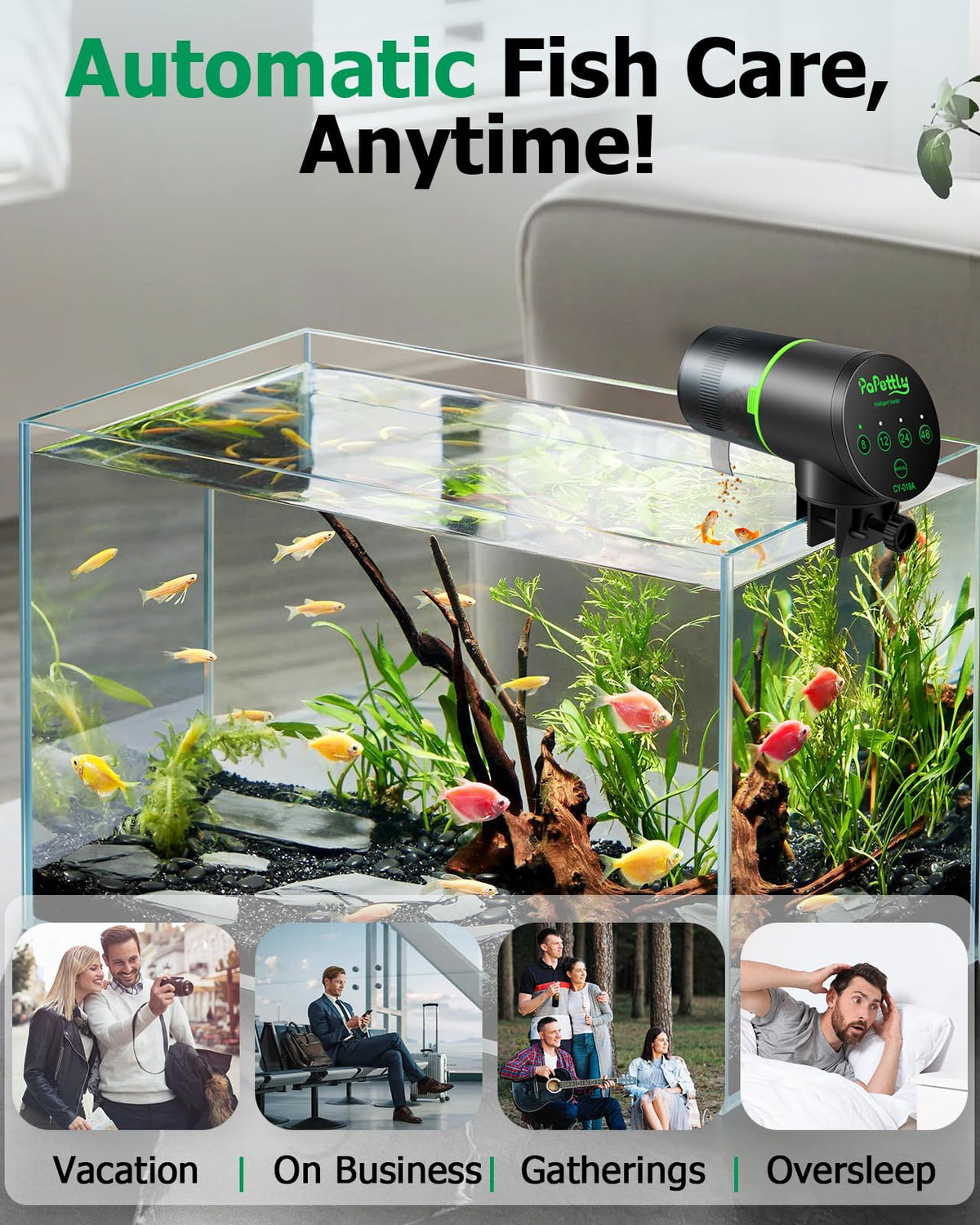 Papettly Automatic Fish Feeder for Aquarium - Battery Operated Auto Fish Food Dispenser for Fish Tank, 200ml Auto Timer Aquarium Tank Turtle Feeder, with 2 AAA Batteries and Fish Feeder Ring ๐ All In One Marketplace Canada