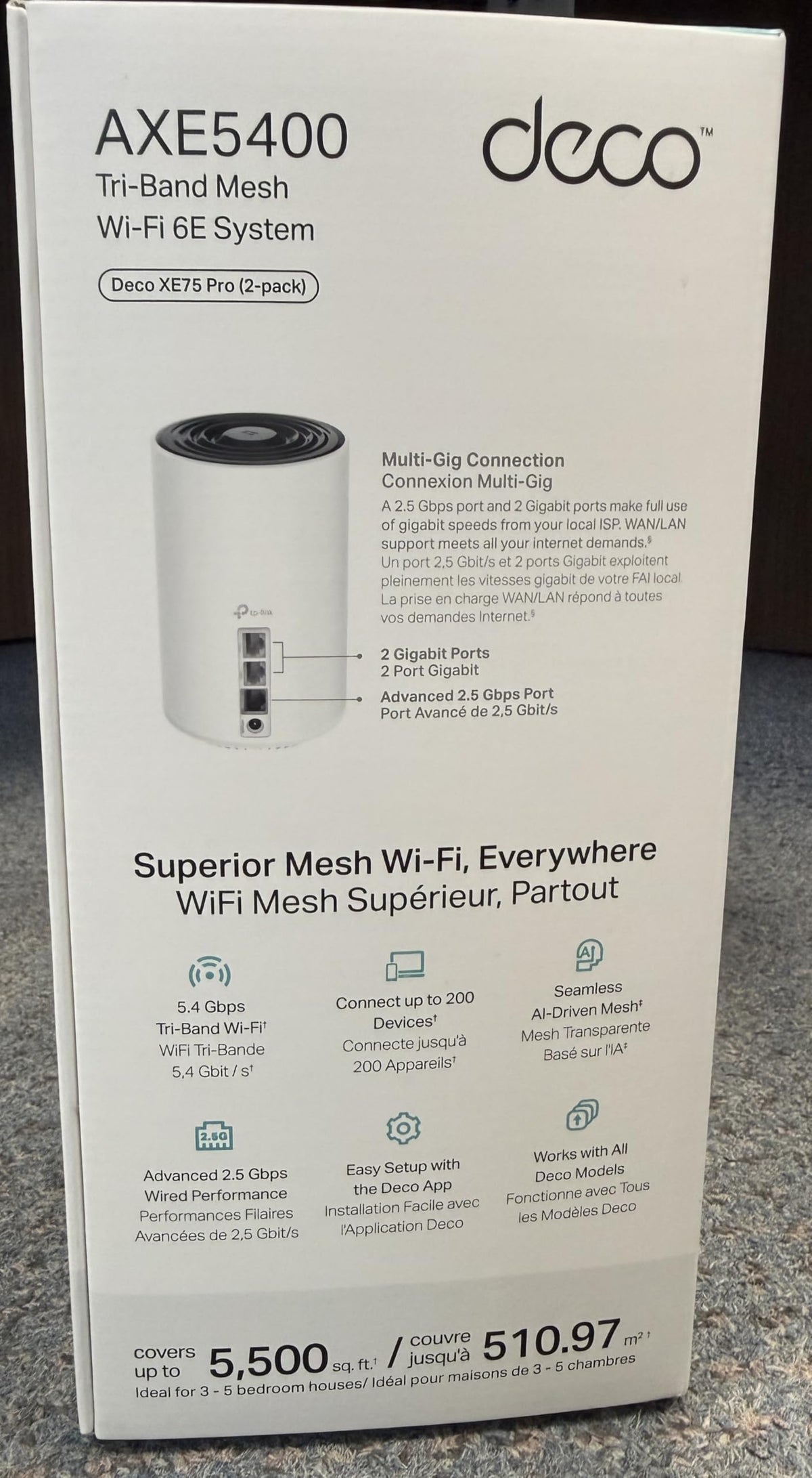 TP-Link Deco AXE5400 Tri-Band WiFi 6E Mesh System(Deco XE75 Pro) - 2.5G WAN/LAN Port, Covers up to 5500 Sq.Ft, Replaces WiFi Router and Extender, AI-Driven Mesh, New 6GHz Band, 2-Pack ๐ All In One Marketplace Canada
