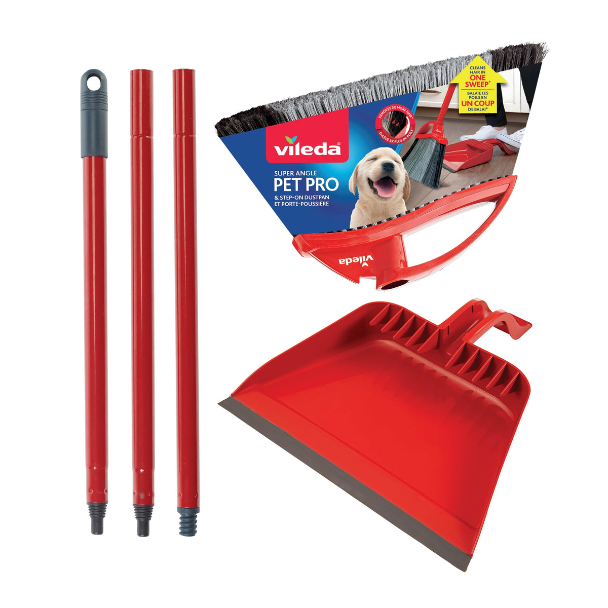Vileda Pet Pro Broom with Step-On Dustpan and 3-Piece Handle | Remove 99% Dust and Dirt in One Sweep ๐ All In One Marketplace Canada
