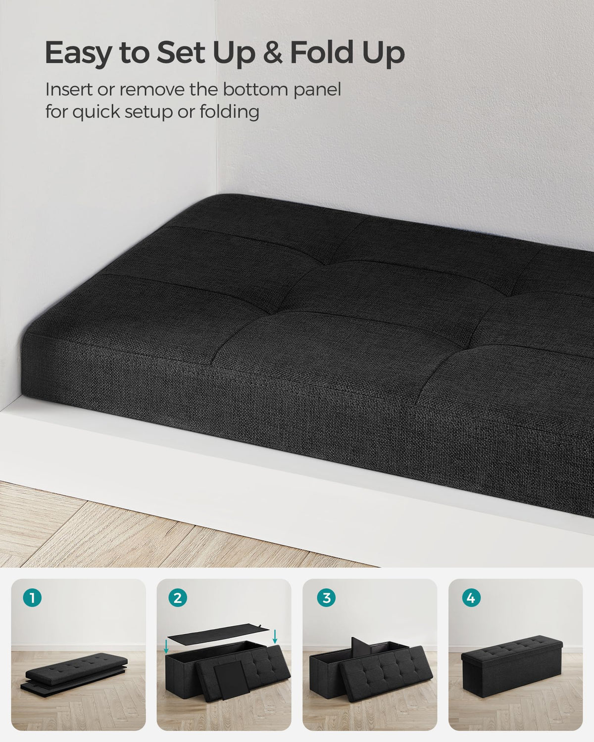 SONGMICS 110 cm Folding Storage Ottoman Bench, Padded Seat 🍁 All In One Marketplace Canada