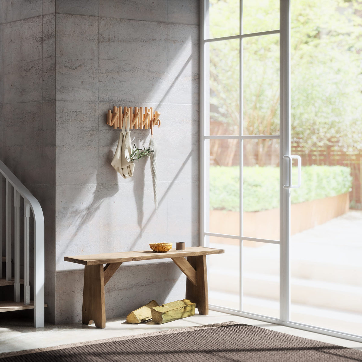Umbra Picket Coat Rack Wall Mount – 5 Flip-Down Wood Coat Hooks, Modern & Functional Storage, Easy Install Wall Hooks, Natural 🍁 All In One Marketplace Canada