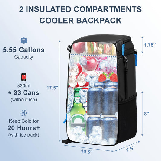 SPARTER Backpack Cooler Insulated Leak Proof 33 Cans, 2 Insulated Compartments Thermal Bag, Portable Lightweight Beach Travel Camping Lunch Backpack for Men and Women ๐ All In One Marketplace Canada