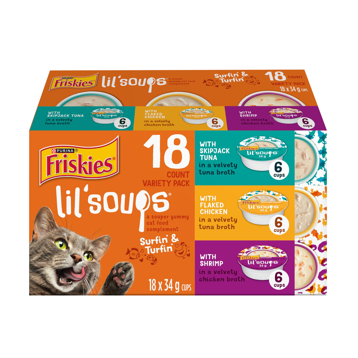 Friskies Lil' Soups Cat Treats, Surfin' & Turfin' Cups 34g (18 Pack x 2) đ All In One Marketplace Canada