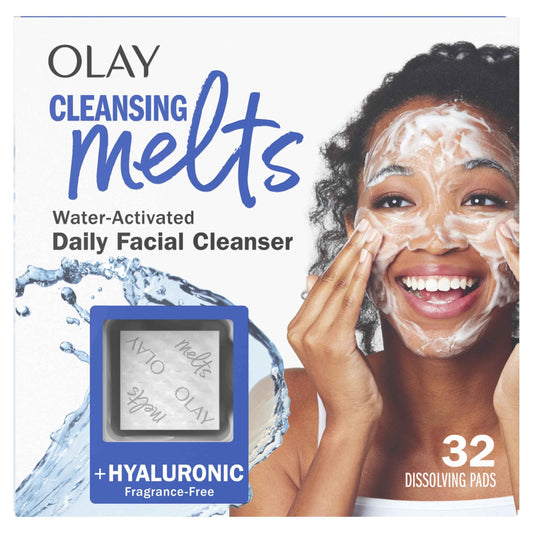 Olay Face Wash, Hyaluronic Acid Cleansing Melts, Fragrance-Free, Daily Use Gentle Cleanser, For All Skin Types, Travel Size, Water-Activated to Clean, Tone, and Refresh, 64 Count (2 Pack x 32 Count) 🍁 All In One Marketplace Canada