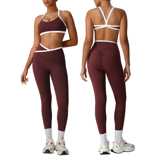 Peach Hip High Waist Tight Yoga Pants Suit – Sculpting Yoga Activewear Set