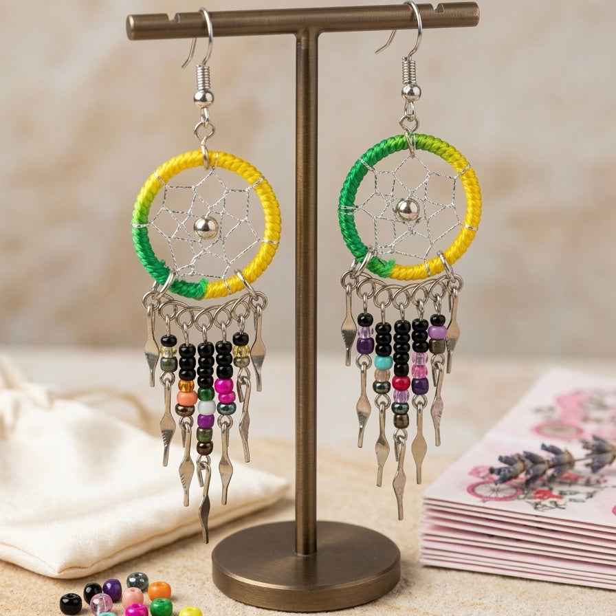 Yellow/greenBeaded Dreamcatcher earrings