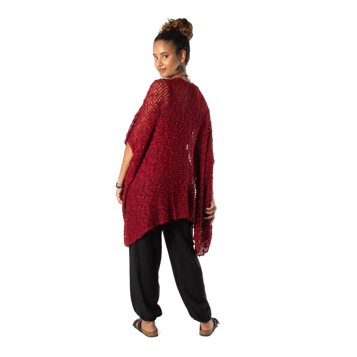 Mid Length Popcorn Knit Kimono - Claret Red