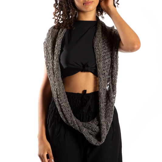 Popcorn Knit Infinity Scarf - Grey
