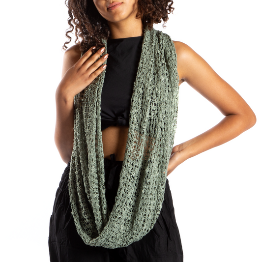 Popcorn Knit Infinity Scarf - Light Green