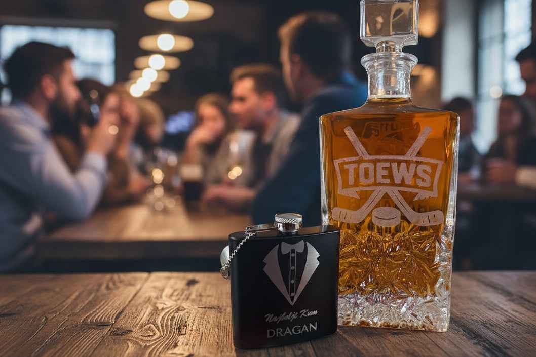 Personalized Square Whiskey Decanter Set with Optional Gift Box – Custom Engraved Decanter and Glasses for Men, Weddings, or Special Occasions