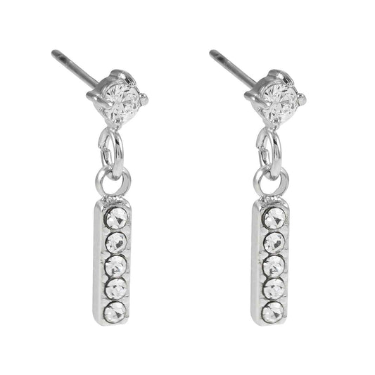 CAMDEN Silver (White Gold): Zirconia Embedded Bar & Mini Solitaire Combo Studs