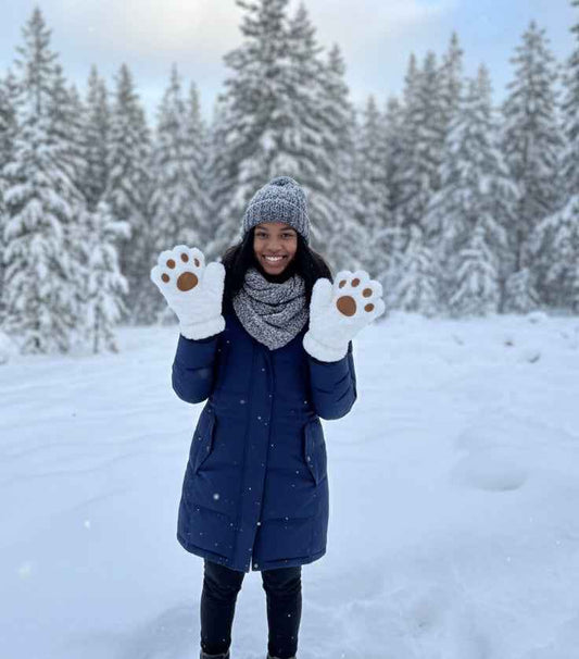White Soft Plush Bear Paw Gloves