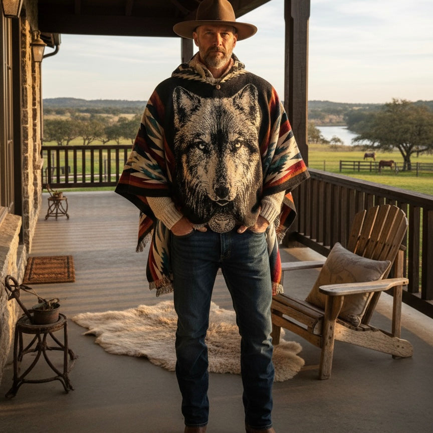 Lonely Wolf HandMade Wool Poncho ( black)