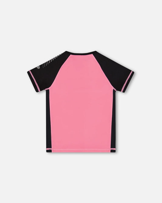 Printed Short Sleeve Athletic Top Pink With Butterflies