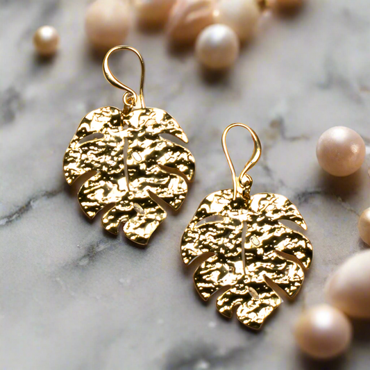 Hammered Leaf Earring - Gold Plate