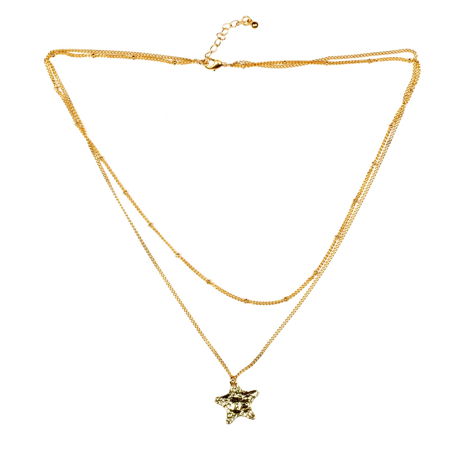 Double Strand Star Necklace- Gold Plate