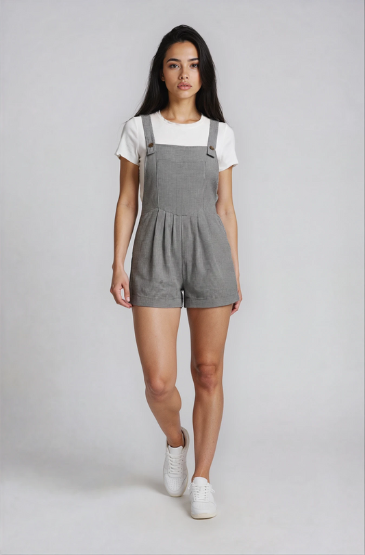 Goldie - Relaxed Fit Short-All Romper In Black Gingham