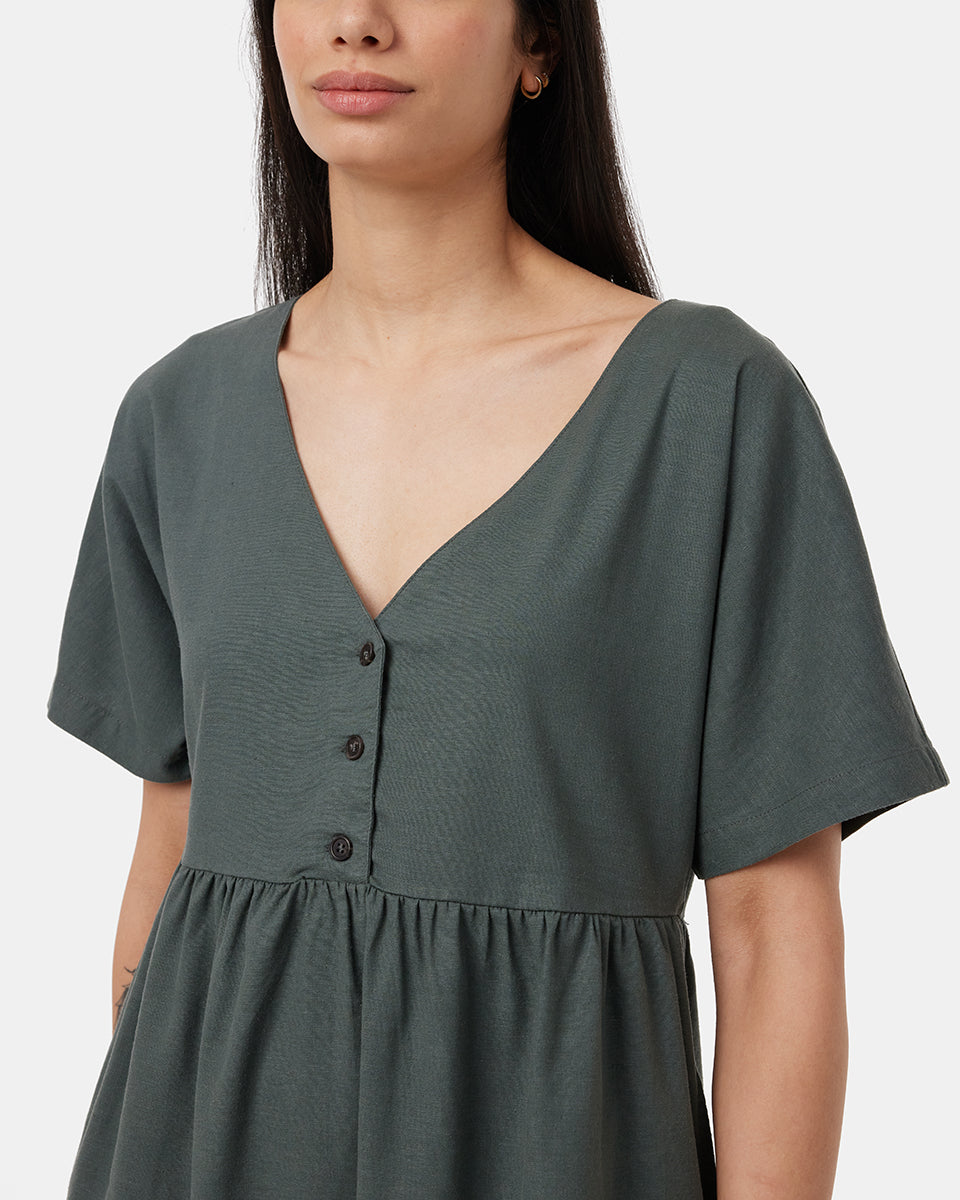 Hanf-Schwingkleid mit Knopfleiste