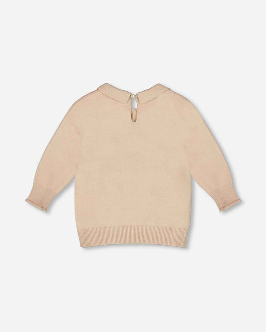 3/4 Sleeve Knitted Sweater Beige